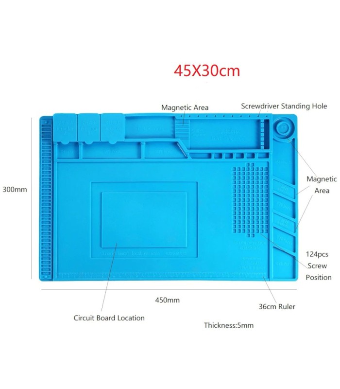 Tappeto da lavoro in Silicone 45x30 - Resistente al calore - Area Magnetica