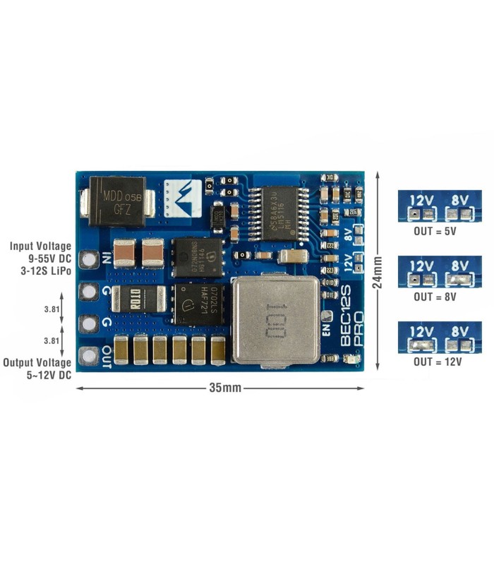 Matek BEC 12S-PRO - 9-55V to 5V/8V/12V-5A